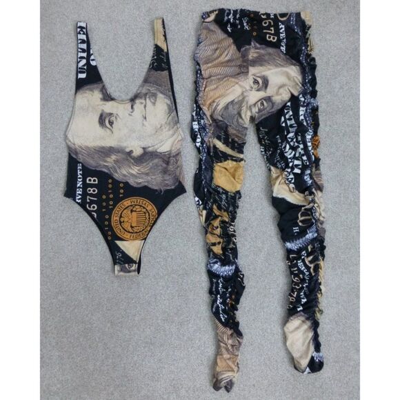 2-piece Money Body Suit and Ruched Pants Set - Picture 2 of 14